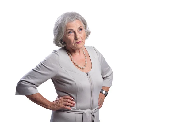 Sad Senior Woman Isolated White Background — Stock Photo, Image