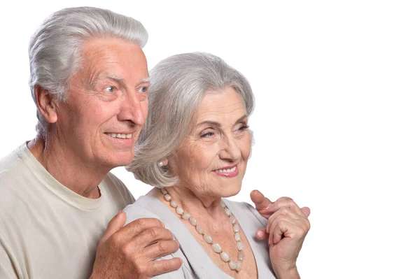 Portrait Heureux Couple Personnes Âgées Sur Fond Blanc — Photo