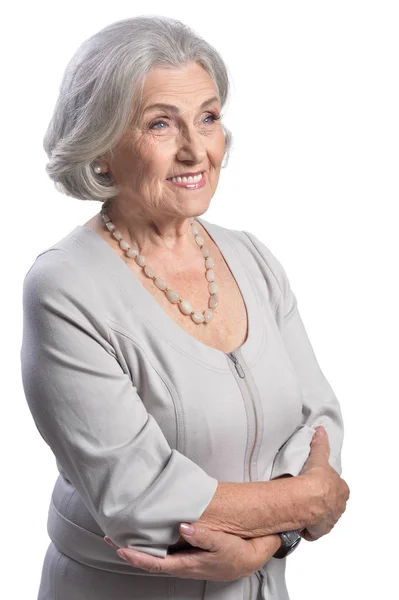 Lächelnde Seniorin Isoliert Auf Weißem Hintergrund — Stockfoto