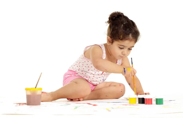 Schöne Junge Mädchen Malerei Bild Auf Weißem Hintergrund — Stockfoto