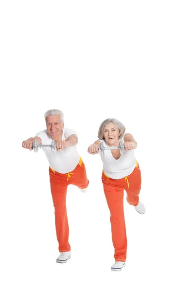 Portrait Senior Couple Exercising White Background — Stock Photo, Image