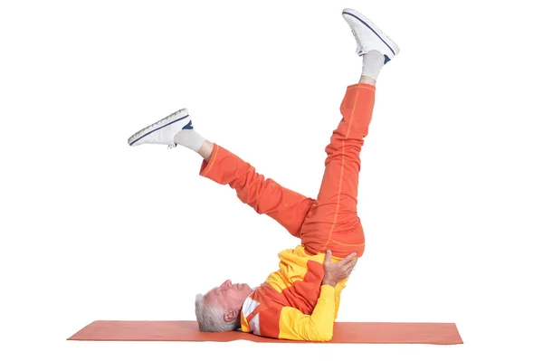 Senior Man Exercising Isolated White Background — Stock Photo, Image