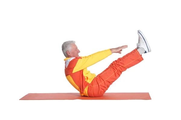 Senior Man Exercising Isolated White Background — Stock Photo, Image