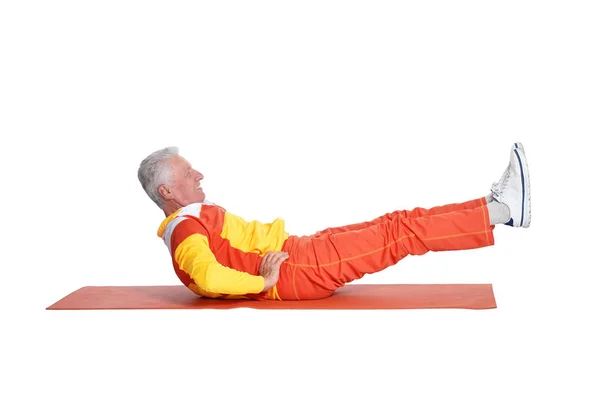 Senior Man Exercising Isolated White Background — Stock Photo, Image