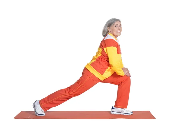 Senior Woman Exercising White Background — Stock Photo, Image