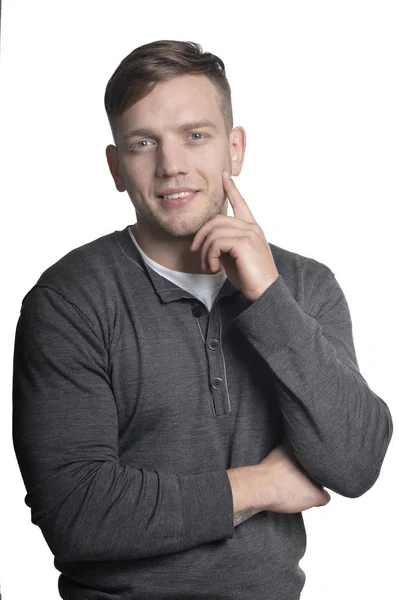 Retrato Joven Guapo Aislado Sobre Fondo Blanco — Foto de Stock