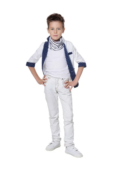 Симпатичный Мальчик Позирующий Белом Фоне — стоковое фото