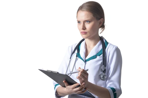 Portrait Female Doctor White Background — Stock Photo, Image