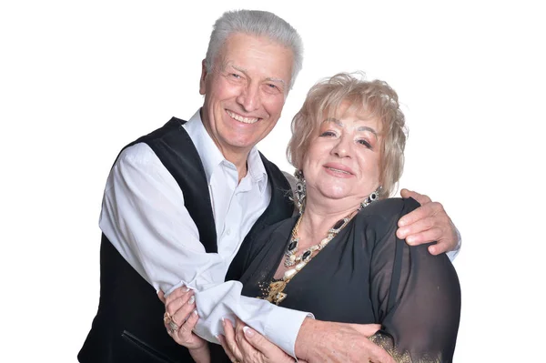 Porträtt Lyckliga Senior Paret Vit Bakgrund — Stockfoto