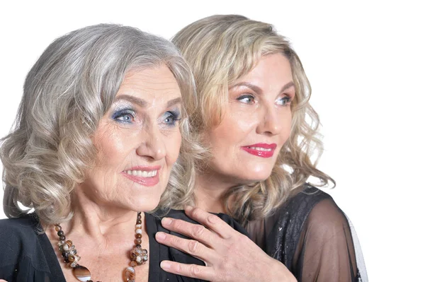 Portræt Smukke Ældre Kvinder Isoleret Hvid Baggrund - Stock-foto