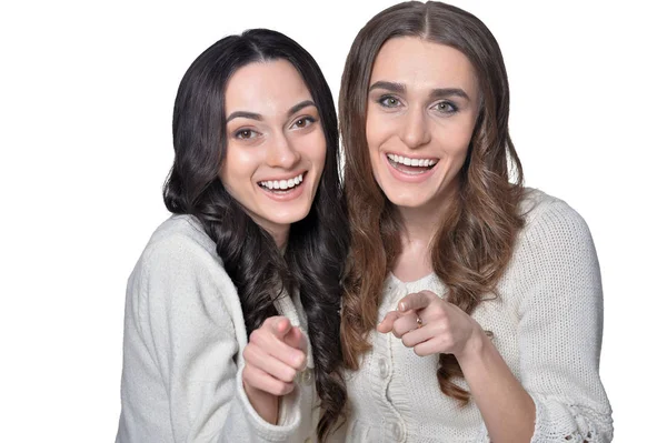 Close Portrait Two Female Friends White Background — Stok Foto