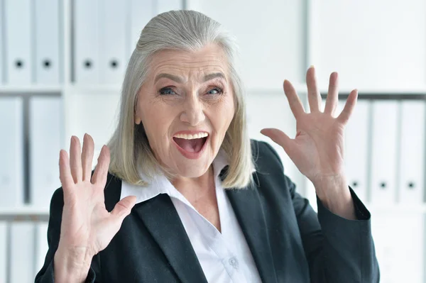 Old Businesswoman Office Posing — Stock Photo, Image
