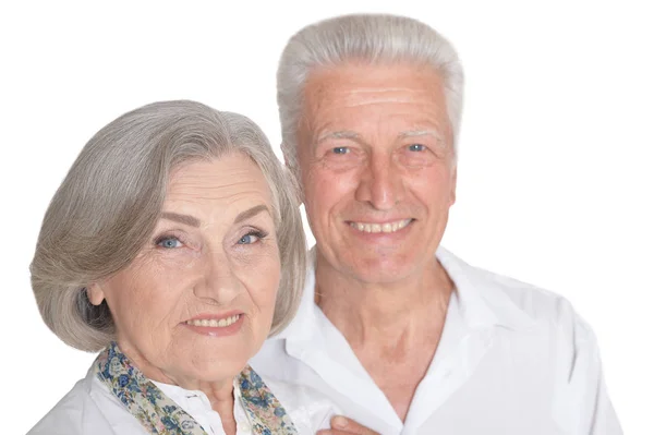 Gelukkige Senior Paar Witte Achtergrond — Stockfoto