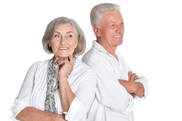 Lyckliga Senior Paret Vit Bakgrund — Stockfoto