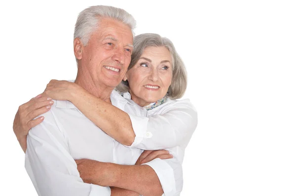 Heureux Couple Aîné Sur Fond Blanc — Photo