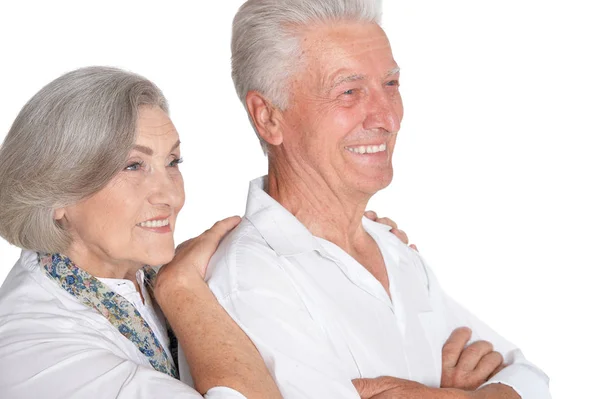 Feliz Pareja Ancianos Sobre Fondo Blanco — Foto de Stock