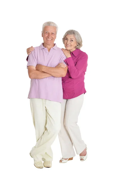 Gelukkige Senior Paar Witte Achtergrond — Stockfoto