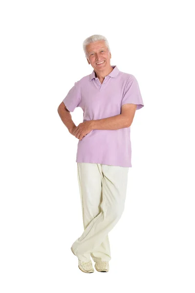 Senior Man Die Zich Voordeed Witte Achtergrond — Stockfoto