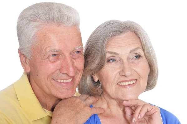 Heureux Couple Aîné Sur Fond Blanc — Photo