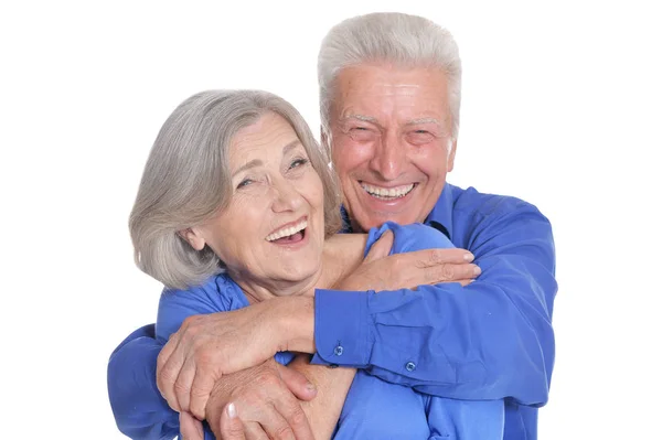 Feliz Pareja Ancianos Sobre Fondo Blanco —  Fotos de Stock