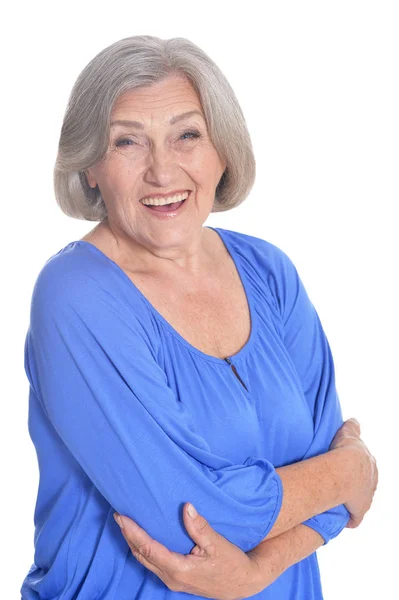 Emotional Senior Woman Posing Isolated White Background — Stock Photo, Image