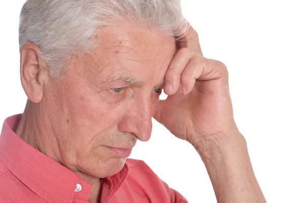 Portrait Thinking Senior Man Isolated White Background — Stock Photo, Image