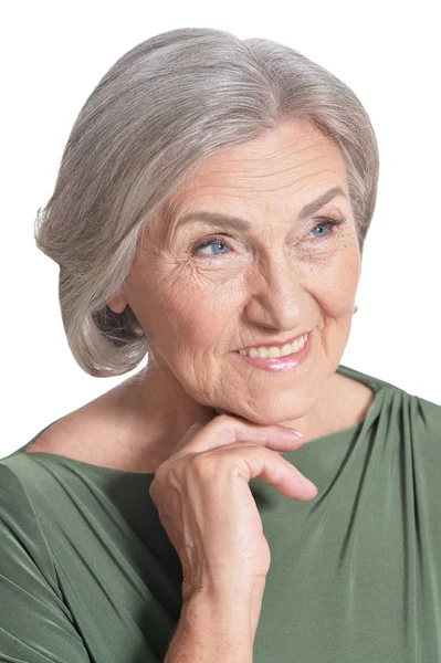 Emotionale Seniorin Posiert Isoliert Auf Weißem Hintergrund — Stockfoto