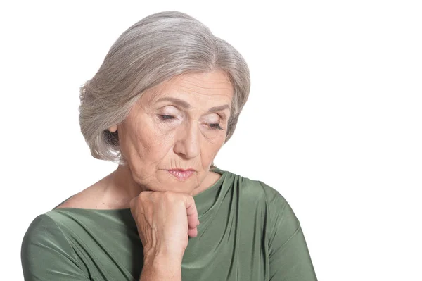 Sad Senior Woman Posing Isolated White Background — Stock Photo, Image