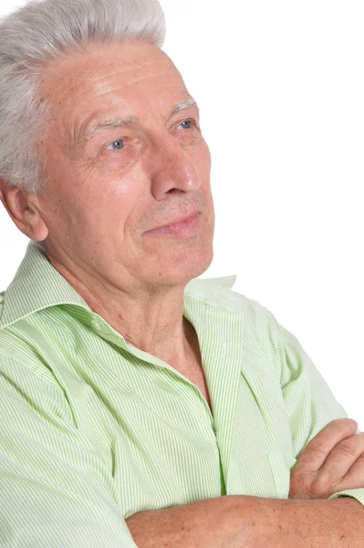 Retrato Del Hombre Mayor Pensante Aislado Sobre Fondo Blanco —  Fotos de Stock