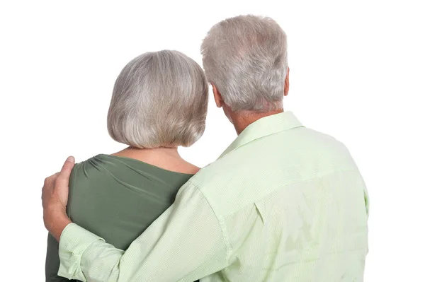 Pareja Edad Perfecta Sobre Fondo Blanco Vista Trasera — Foto de Stock