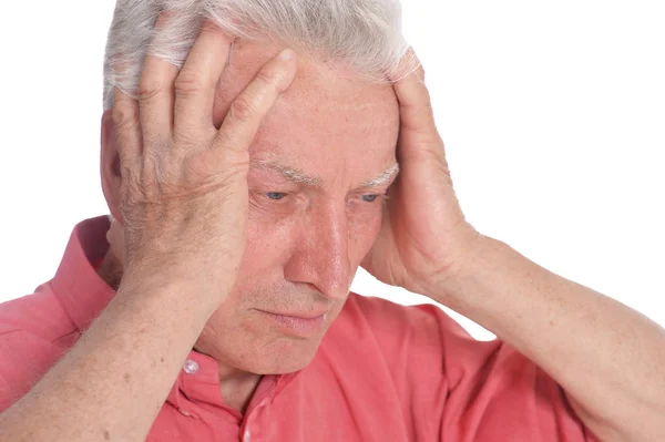 Portrait Homme Âgé Triste Avec Des Maux Tête Isolés Sur — Photo