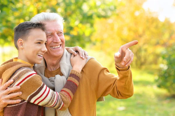 Happy Grandfather Grandson Park — Stock Photo, Image