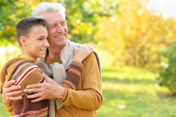 Happy Grandfather Grandson Park — Stock Photo, Image