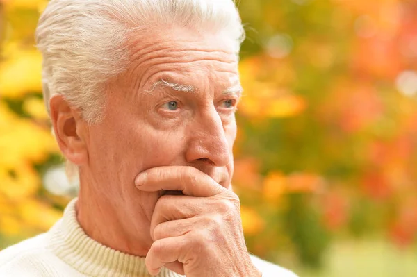 Portrait Triste Homme Âgé Dans Parc — Photo