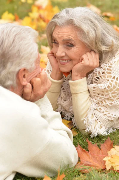 Счастливая Пожилая Пара Отдыхает Парке — стоковое фото