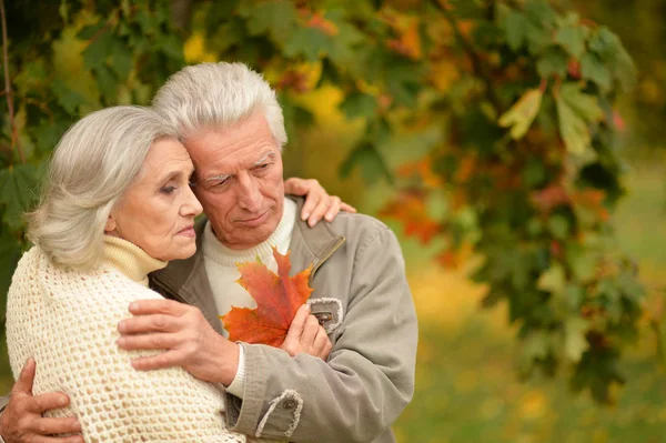 Triste Couple Aîné Dans Parc Automne — Photo