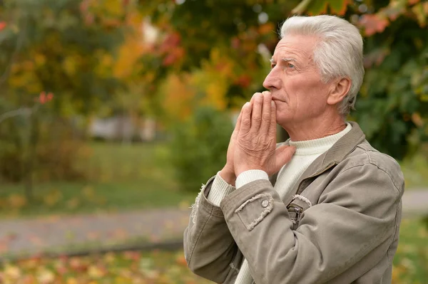 Porträtt Tankeväckande Senior Man Park — Stockfoto