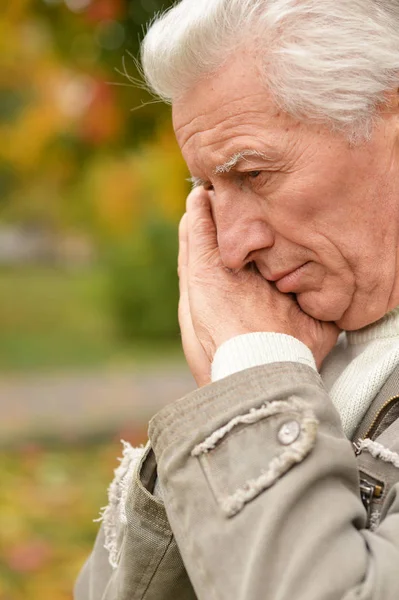 Retrato Homem Idoso Triste Parque — Fotografia de Stock