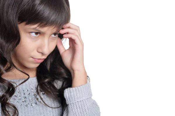 Bonito Menina Isolado Fundo Branco — Fotografia de Stock