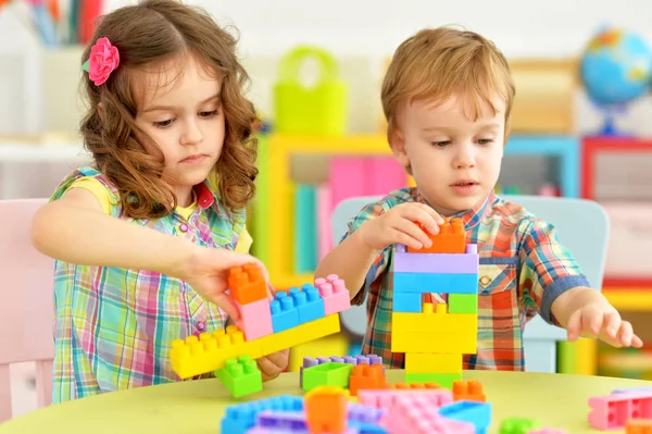 Portrait Bother Sister Playing Cubes — Stock Photo, Image