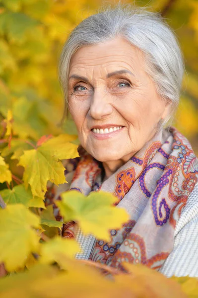 Красивая Пожилая Женщина Осеннем Парке — стоковое фото