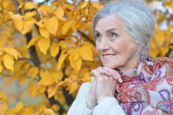 Happy Senior Woman Autumn Park — Stock Photo, Image