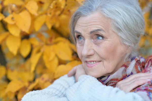 Felice Donna Anziana Nel Parco Autunnale — Foto Stock