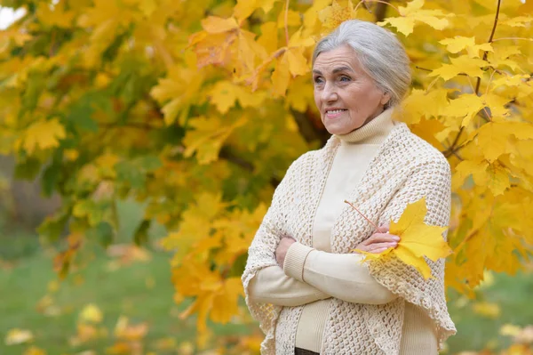 Ευτυχισμένη Ηλικιωμένη Γυναίκα Στο Πάρκο — Φωτογραφία Αρχείου