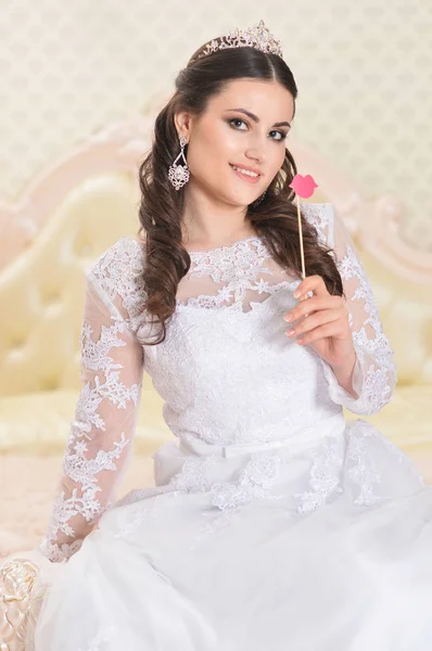 Young Beautiful Bride White Dress Posing — Stock Photo, Image