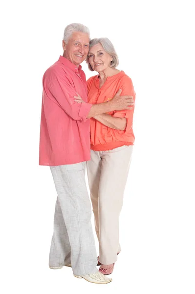 Retrato Feliz Pareja Ancianos Sobre Fondo Blanco —  Fotos de Stock