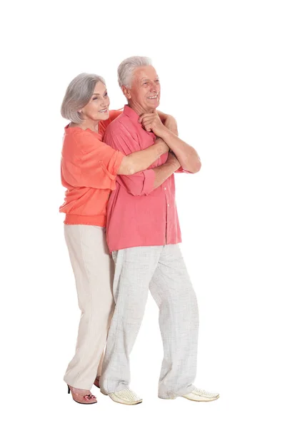 Retrato Feliz Pareja Ancianos Sobre Fondo Blanco — Foto de Stock