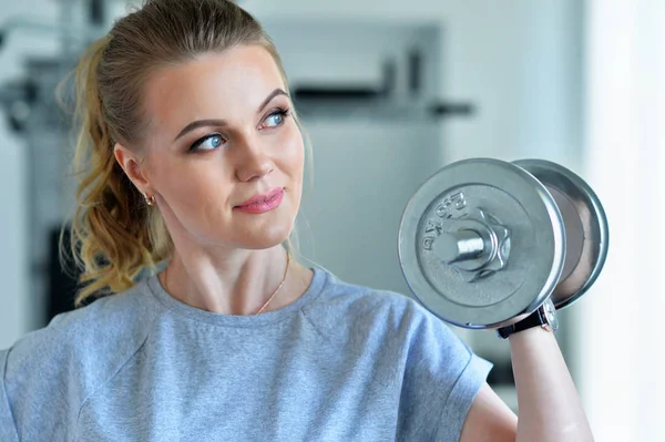 Sporty Young Woman Training Dumbbell Gym — Stock Photo, Image