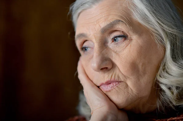 Gros Plan Portrait Femme Âgée Triste — Photo