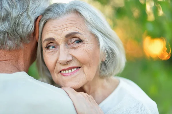 Beautiful Senior Couple Hugging Park — Stock Photo, Image